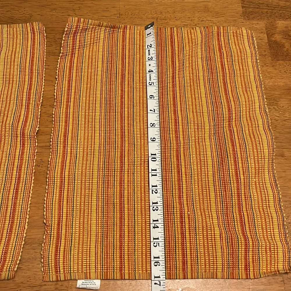 Cotton Place Mats Set of Two Yellow, Green, Orange Stripe
